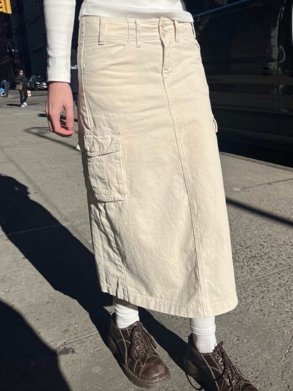 John Galt / Brandy Melville Cream Cargo Midi Skirt